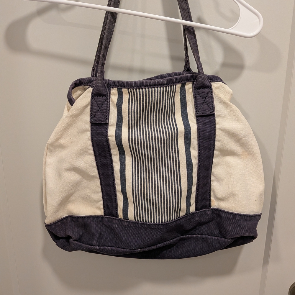 Lands' End Navy and Cream Tote Bag - Picture 2 of 6
